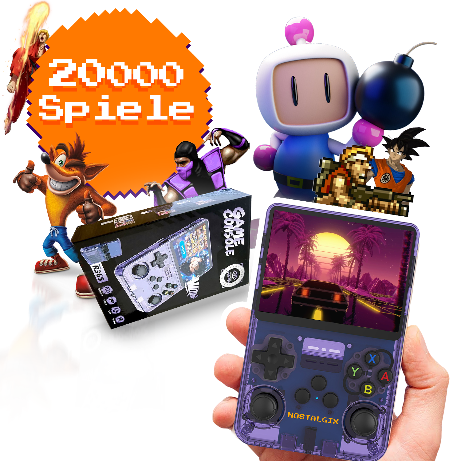 Nostalgix - Tragbares Retro-Videospiel mit 20.000 kostenlosen Spielen + Boni