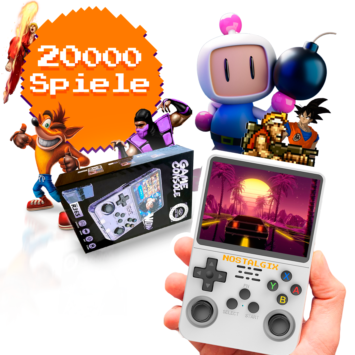 Nostalgix - Tragbares Retro-Videospiel mit 20.000 kostenlosen Spielen + Boni