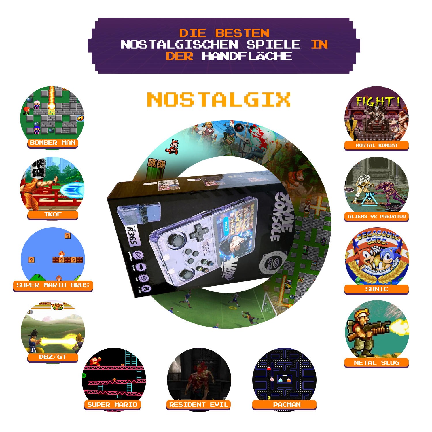 Nostalgix - Tragbares Retro-Videospiel mit 20.000 kostenlosen Spielen + Boni